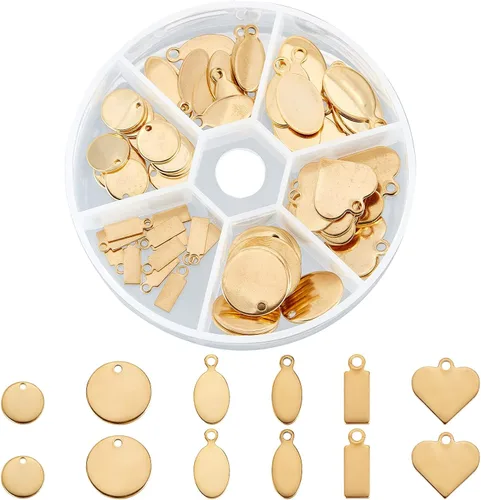 PH PandaHall 72 dijes pequeños y delicados de acero inoxidable 304 de 6 estilos de 0.35 a 0.630 pulgadas, etiqueta de estampado plana en blanco para