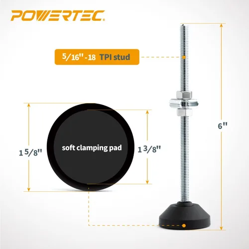 Miniatura 2 de POWERTEC Abrazadera de palanca grande de 6 pulgadas, paquete de 2 con tuercas y arandelas, pie de abrazadera de gran tamaño compatible