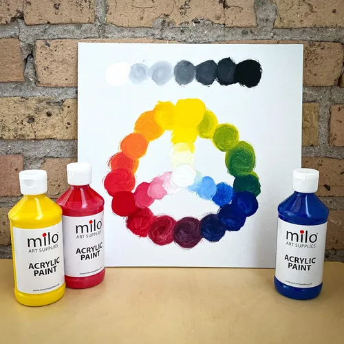 Miniatura 7 de milo Juego de pintura acrílica de 6 colores Botellas de 4 onzas Paquete de pintura acrílica de colores primarios para estudiantes Hecho