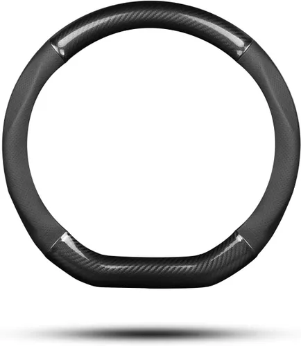 Ergocar Funda para Volante de Coche Antideslizante Protector de Volante de Coche Deportivo Forma D Fibra de Carbono y Cuero PU Universal para Negro