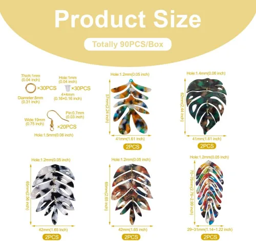 Miniatura 3 de Mega Pet Kit de fabricación de aretes, 10 colgantes de hoja de resina de acetato de celulosa con 20 ganchos de latón para aretes, 30 anillos