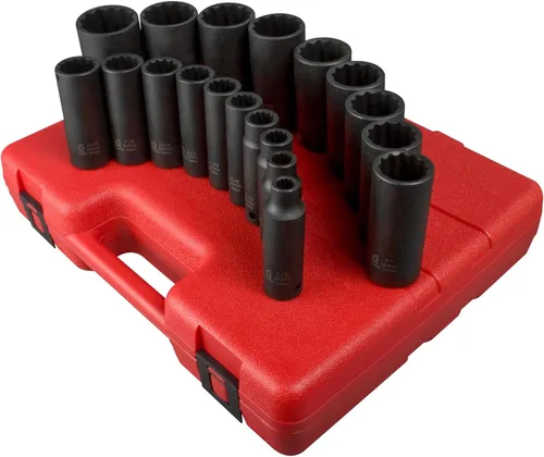 Miniatura 2 de SUNEX TOOLS 2820 Juego de impacto profundo SAE de 12 puntos con accionamiento de 1/2 pulgadas, 19 piezas