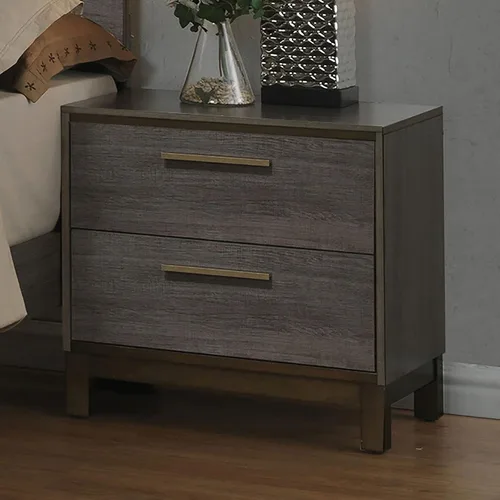 NewCosmos Mesita de noche contemporánea de dos tonos gris antiguo, mueble de dormitorio, mesita de noche, centro de metal, tiradores de barra de