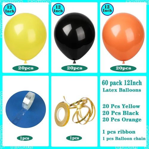 Miniatura 2 de TNWBA Paquete de 60 globos de látex de 12 pulgadas, color negro, amarillo, naranja, para cumpleaños, bodas, baby shower, decoración de fiesta