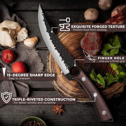 Miniatura 2 de Cuchillo de 7 pulgadas Purple Dragon para deshuesar y filetear, cuchillo de chef forjado a mano, cuchillo de carne y vegetales de tang completo
