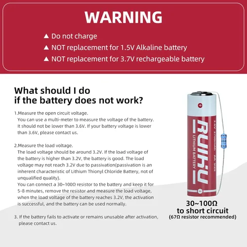 Miniatura 2 de Paquete de 8 baterías de litio ER14505 LS14500 de 3.6 V, tamaño AA 2700 mAh batería de cloruro de tionilo de litio (Li-SOCl2) certificado
