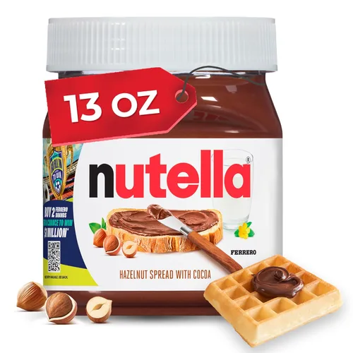 Nutella Crema cremosa de chocolate y avellanas con cacao, cobertura dulce para desayuno y postres, 13 onzas