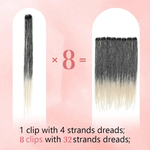 Miniatura 2 de Extensiones de cabello con clip de 16 pulgadas, extensiones de rastas sintéticas de color negro a bolnde de 16 pulgadas, 8 piezas de 32 hebras