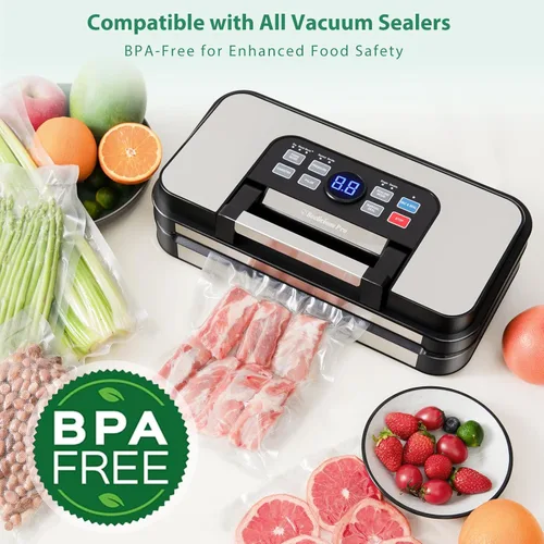 Miniatura 6 de Bolsas de sellado al vacío precortadas Beelicious Pro para almacenamiento de alimentos, 100 unidades de 8" x 12" con bolsas de sellado al vacío