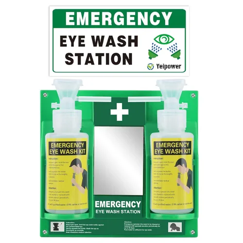 Kit de estación de lavado de ojos portátil aprobado por la OSHA, botellas de lavado de ojos de emergencia Yeipower montadas en la pared, 16 onzas,