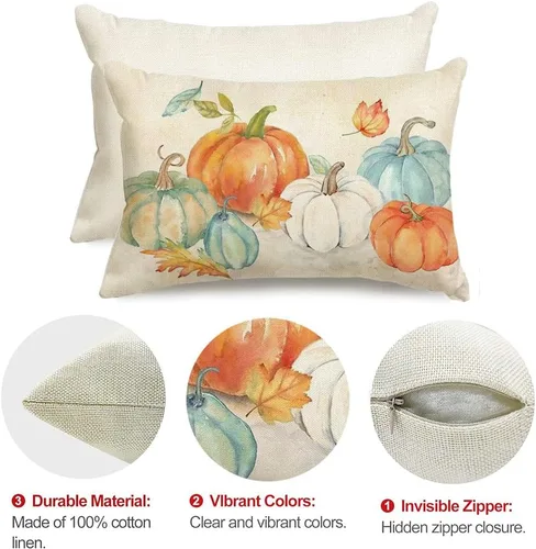 Miniatura 7 de RABUSOFA Fundas de almohada de otoño de 12 x 20 pulgadas, almohadas decorativas de calabaza naranja, fundas de almohada de otoño para exteriores