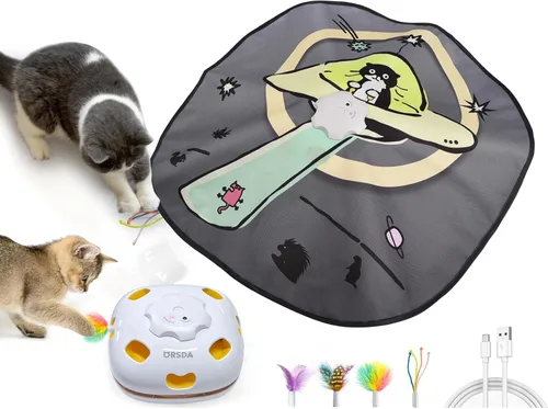 ORSDA Juguetes interactivos 4 en 1 para gatos - Juguetes automáticos para gatos de interior y gatitos, ratones de 8 agujeros Whack-A-Mole, juego de