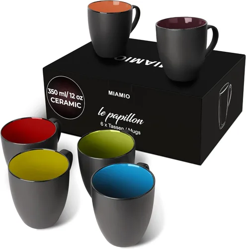 Miniatura 10 de MIAMIO - Juego de 6 tazas de café de gres 12 onzas/taza - Colección Le Papillon (Negro)