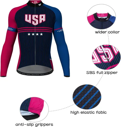 Miniatura 4 de Lo.gas Camiseta de ciclismo de Estados Unidos para hombre, manga corta, camisetas de ciclismo con bandera americana, ropa de bicicleta de carretera
