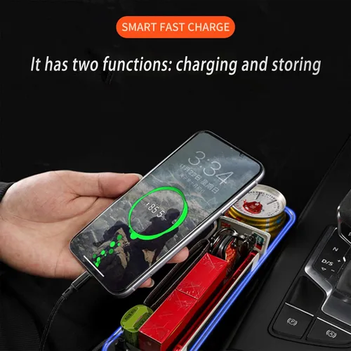 Miniatura 4 de Organizador de espacio para asiento de automóvil, paquete de 2 organizadores multifuncionales para asientos de automóvil, relleno de costuras LED