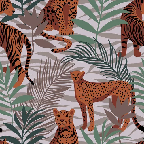 CRE8TIVE Papel tapiz de animales de tigre y leopardo, hojas exóticas de selva tropical, papel tapiz de despegar y pegar, papel tapiz de 12 x 118