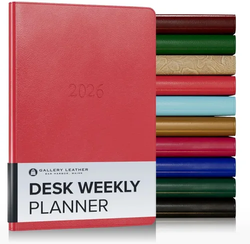 Miniatura 114 de Gallery Leather Agenda semanal y mensual grande 2025-2026, agenda y cuaderno con elegantes bordes de página dorados dorados, 12 meses, cactus Cactus