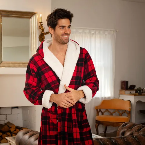Miniatura 4 de Alexander Del Rossa . Albornoz de forro polar con capucha para hombre