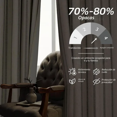Miniatura 5 de DriftAway - Cortinas de mezcla de lino estilo granja opacas de 96 pulgadas de largo para dormitorio, cortinas de lino con rayas verticales Gris