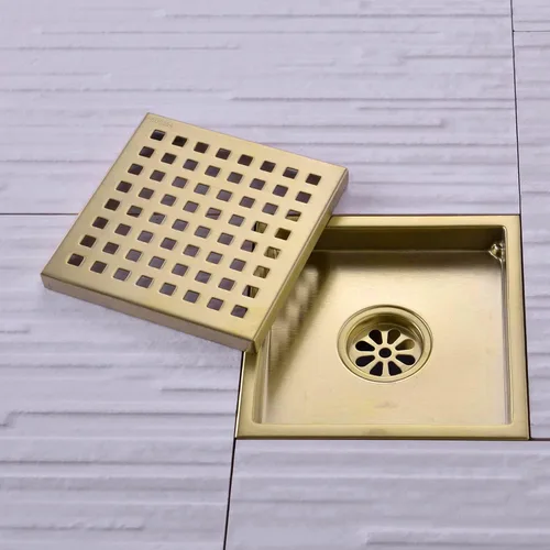 Miniatura 3 de TRUSTMI Desagüe cuadrado de 6 pulgadas con cubierta de rejilla extraíble, acero inoxidable SUS 304, oro cepillado