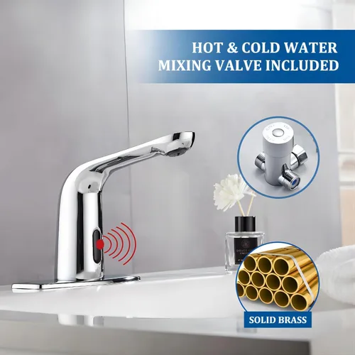 Miniatura 2 de Grifo de lavabo de baño cromado sin contacto - Sensor de movimiento automático funciona con batería para baño comercial Cromo-3