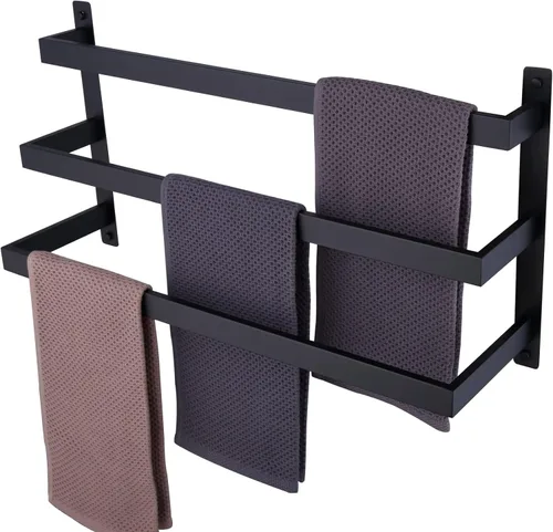 KOKOSIRI Toalleros negros para toallas de baño, 3 niveles, escalera, para colgar en la pared, estantes de acero inoxidable, B5006BK-L24 Negro mate