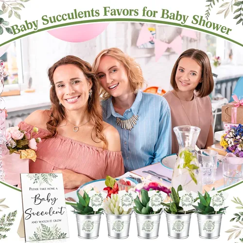 Miniatura 6 de Fulmoon 151 piezas de regalos de baby shower para invitados incluyen 1 letrero de vegetación, 50 etiquetas de reloj para suculentas, 50 cubos