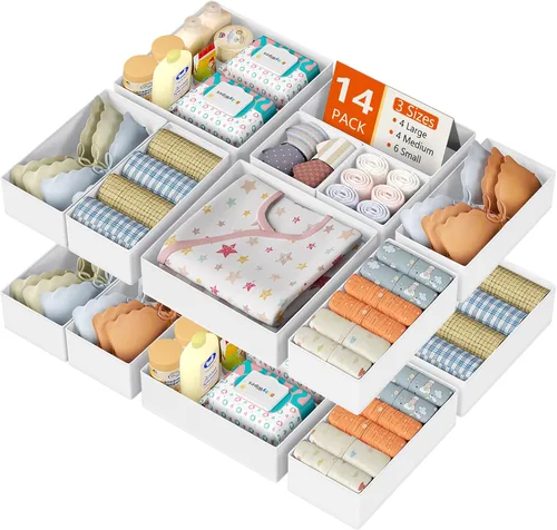 Miniatura 13 de DIMJ Organizador de cajones para ropa, paquete de 12 unidades, organizadores plegables para bebé, organizador de almacenamiento y cómoda para Beige