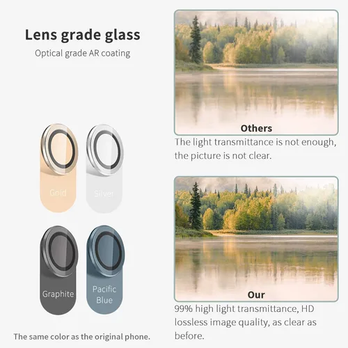 Miniatura 7 de LucBuy Protector de lente de cámara para iPhone 12 Pro Max, vidrio templado HD de alta calidad, aleación de aluminio, anillo individual, película