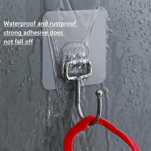 Miniatura 5 de Paquete de 10 ganchos de pared adhesivos resistentes, resistentes y transparentes, soportan hasta 22 libras, impermeables y reutilizables, ideales