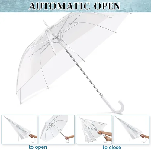 Miniatura 4 de Reginary Paquete de 12 paraguas transparente estilo boda, toldo grande, resistente al viento, transparente, para boda, lluvia, transparente, a