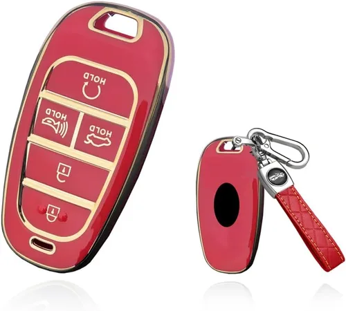Miniatura 16 de SANRILY Golden-Edge - Funda para llavero de 5 botones para Hyundai Sonata Tucson 2022 2021 2020 Santa Fe Santa Cruz, funda de protección completa