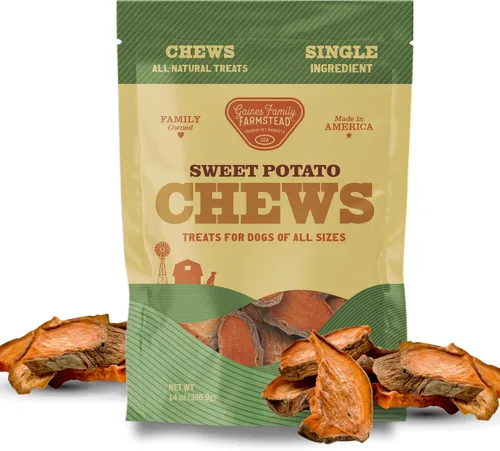 Gaines Family Farmstead Golosinas para perros, bolsa de 14 onzas, masticables de batata de un solo ingrediente para perros, alternativa de cuero