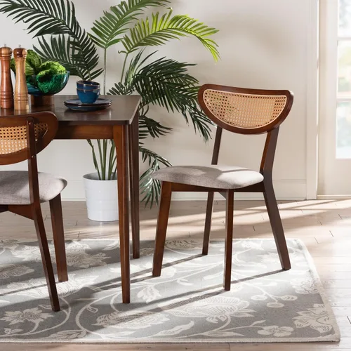 Miniatura 2 de Baxton Studio Dannell Mid-Century - Juego de sillas de comedor de 2 piezas de tela gris y madera con acabado marrón nogal Gris/marrón nogal/marrón