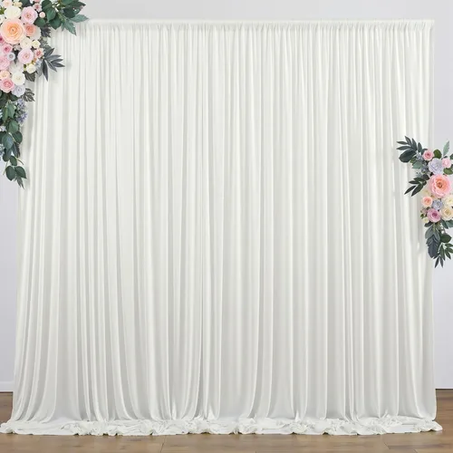 Miniatura 90 de Cortinas de telón de fondo blanco de 30 pies x 8 pies para fiestas de boda, 6 paneles de 5 pies x 8 pies, cortinas de fotografía de poliéster sin