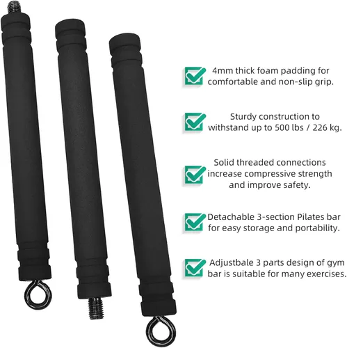 Miniatura 4 de Barra de banda de resistencia de longitud ajustable para entrenamiento, barra de pilates portátil para gimnasio en casa, barra de entrenamiento
