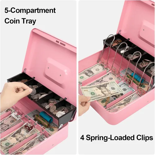 Miniatura 3 de Jssmst Caja de Efectivo con Bandeja de Dinero y Cerradura - Caja de Efectivo Rosa con Cerradura de Combinación Segura Grande, Caja Registradora