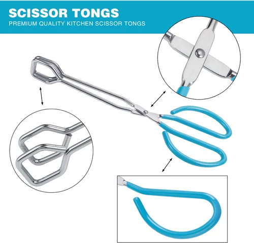 Miniatura 2 de MSY BIGSUNNY - Pinzas de tijera de acero inoxidable de 10 pulgadas, pinzas para alimentos de cocina con mango antideslizante, agarre cómodo, pinzas