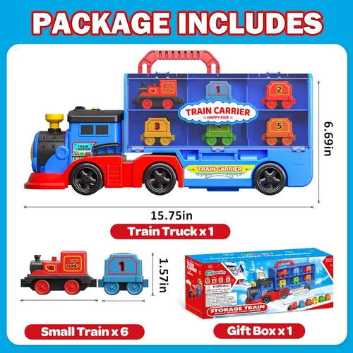 Miniatura 2 de Juego de camiones de tren para niños y niñas de 3, 4, 5, 6 años, camión de transporte con luz y música, gran regalo de cumpleaños de Navidad