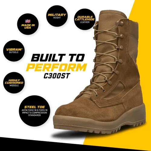 Miniatura 5 de Belleville C300 ST - Botas de combate con punta de acero para clima caliente de 8 pulgadas para hombres, botas de cuero de ganado marrón coyote