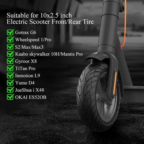 Miniatura 5 de Cooryda 60/70-6.5 Neumático para patinete, neumático sólido de 10x2.50 para patinete eléctrico de 10 pulgadas con ruedas sin cámara para Ninebot G30