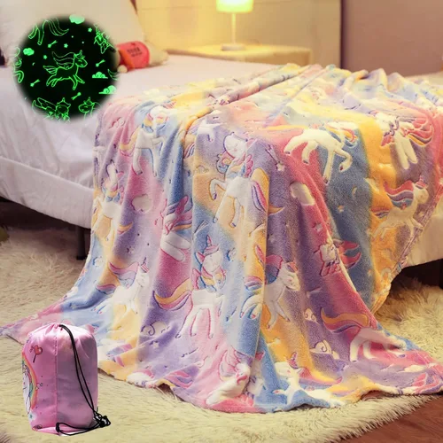 Miniatura 2 de Manta de unicornio que brilla en la oscuridad para niñas, regalos de unicornios, juguetes para niñas, manta suave para edades de 2, 3, 4, 5, 6, 7