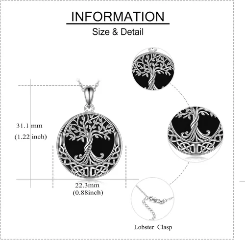 Miniatura 90 de ONEFINITY Collar de plata de ley 925 con diseño de árbol de la vida con colgante de nudo celta de concha de abulón para mujer