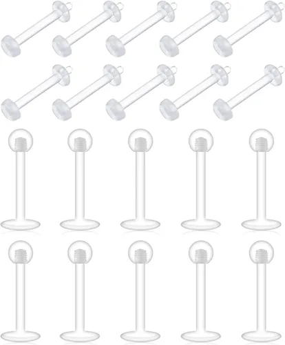 D.Bella Aretes de cartílago transparente, 20 piezas de 0.63 oz de acrílico transparente Bioflex Tragus Retener, anillos de labio, nariz, labret