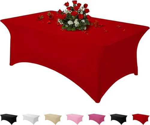 Miniatura 53 de Famstar Paño de Mesa Negro de 4 Pies de Elastano, Paño de Mesa Ajustado para Mesas Rectangulares, Fundas Elásticas Lavables Sin Arrugas