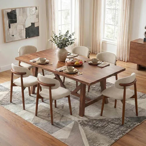 Miniatura 21 de Juego de 2 Sillas de Comedor de Madera Modernas Tapizadas en Tela, Sillas de Cocina de Mediados de Siglo Moderno, Sillas de Comedor de Granja