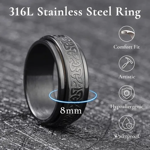 Miniatura 31 de King Will Anillo giratorio de acero inoxidable 316L para hombres y mujeres, 0.315 in de dragón/nudo celta, anillo para ansiedad para aliviar