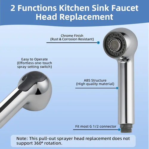 Miniatura 3 de Hibbent Cabezal de rociador de fregadero extraíble de repuesto, cabezal de llave de fregadero de cocina de 2 funciones, llave de fregadero de cocina