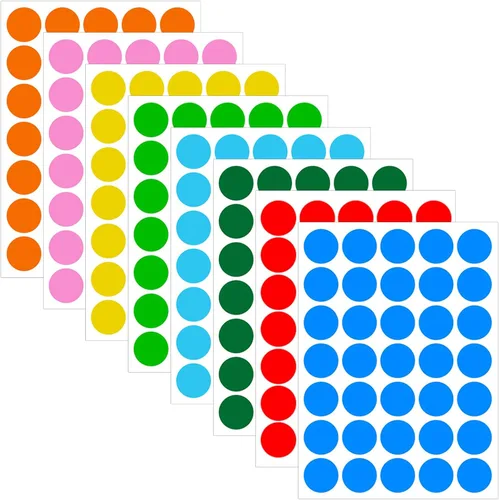HUKONHEP 1400 etiquetas adhesivas redondas de código de colores de 1 pulgada, 8 colores surtidos, puntos circulares semibrillantes para oficina,