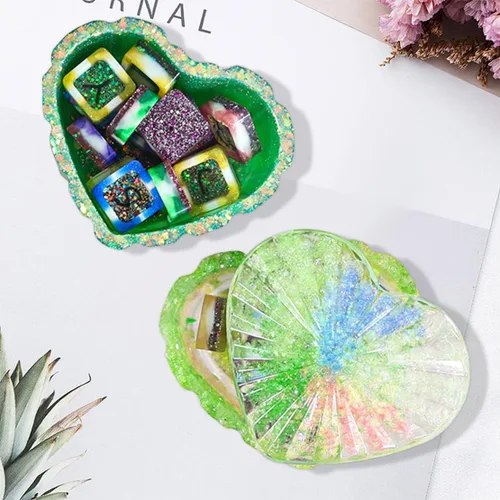 Miniatura 3 de Caja a rayas de corazón, moldes de resina, almacenamiento de joyas, molde de silicona para molde, molde de fundición de epoxi con tapa